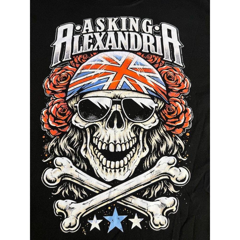 Asking Alexandria Band Graphic T-Shirt Black Skull Roses XXL